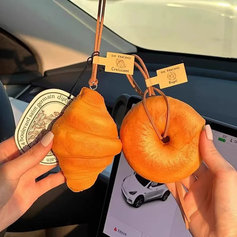 Creative Car Pendant Simulation Bagels/Avocado/Tart Rear-view Mirror Hanging Car Interior Decor Cute Bread Car Pendant 2026 New