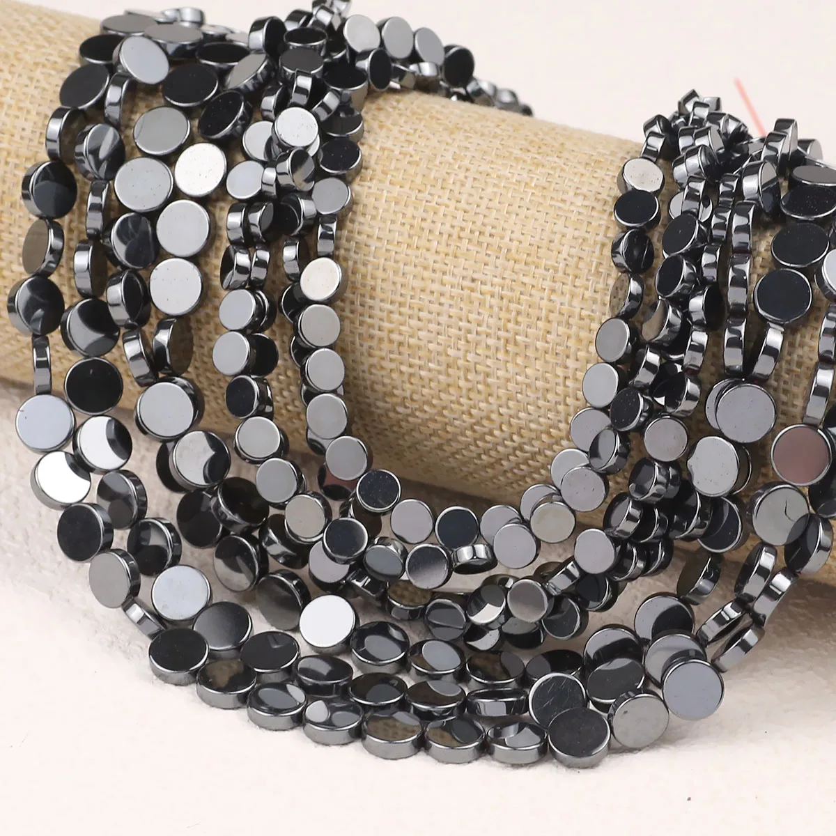 6/8mm Black Hematite coins Natural Stone Flat Round loose sapcer beads For Jewelry Making Necklace Bracelet DIY Accessories 15\'\'