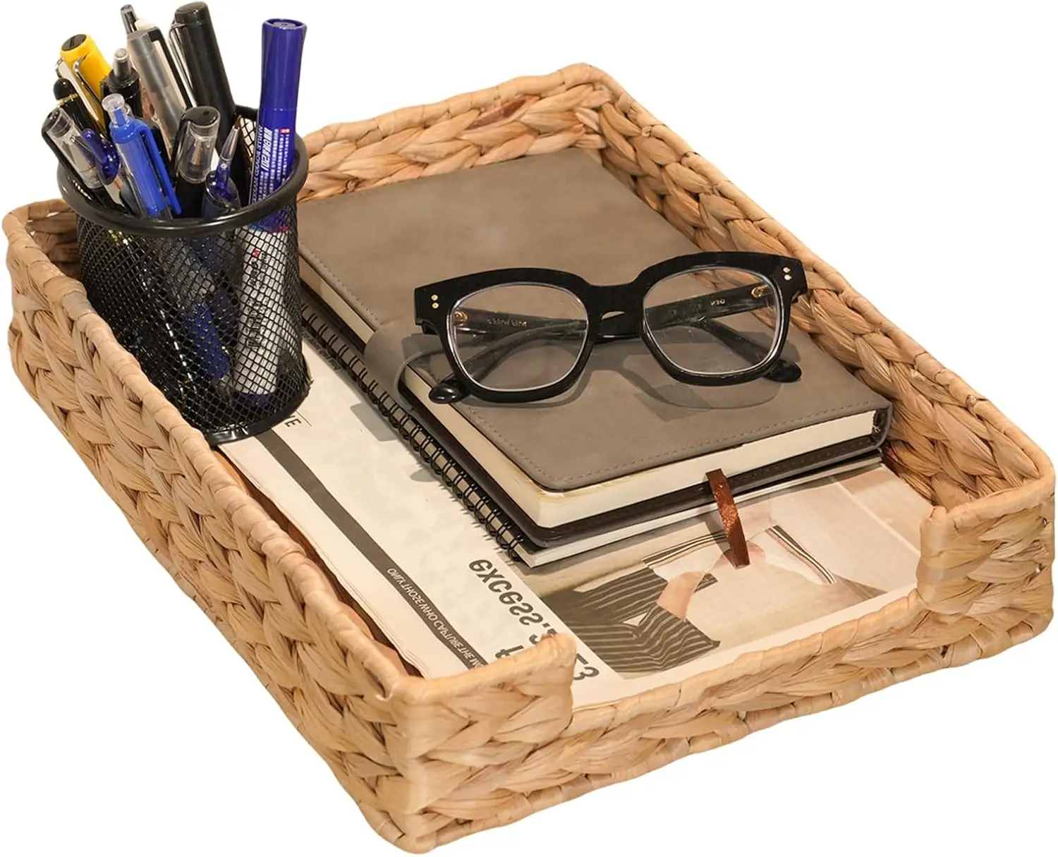 

Water Hyacinth Letter Tray for A4 Files, Desk Organizer Basket Woven, Office Paper Storage
