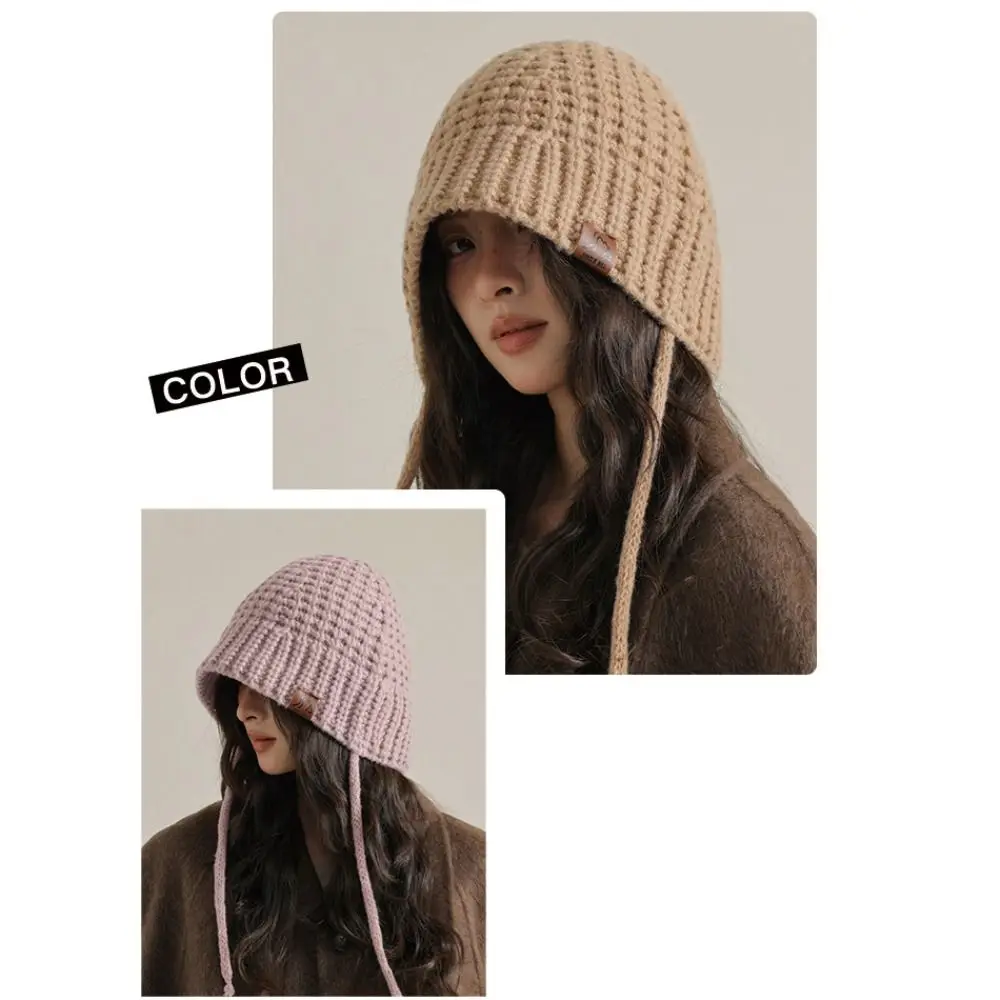 Fashion Short Brim Knitted Hat Lace-up Woolen Panama Caps Windproof Fisherman Hat Women