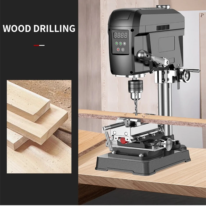 High-Precision 220V Compact Bench Drill, Industrial-Grade Drilling Machine with Digital Display on the Worktable and RPM Indicat