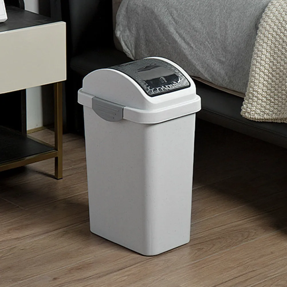 

Swing Lid Trash Bucket Plastic Thickened Waste Bin for Bathroom Kitchen Bedroom Office Home Use Convenient Flip Top