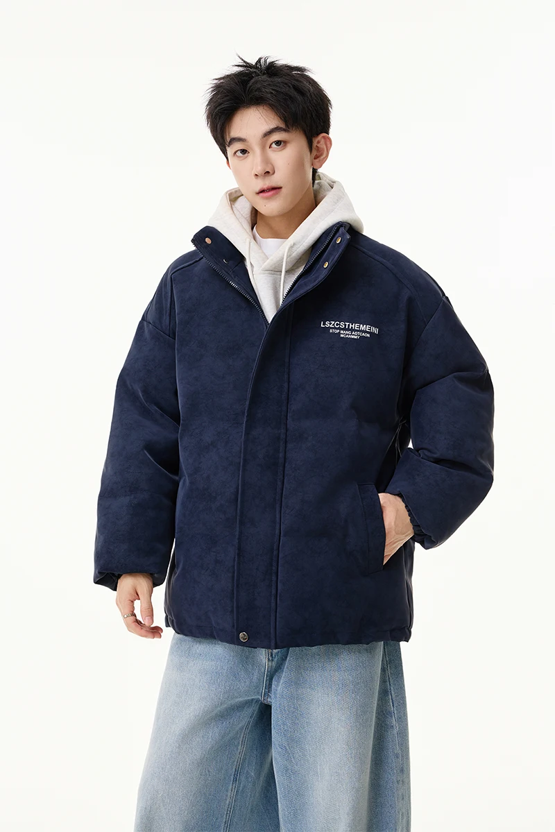 Winter New American Style Coffee Color Navy Blue Matte Cotton Coat Loose Thickened Warm Stand Collar Gray Black Cotton Jacket