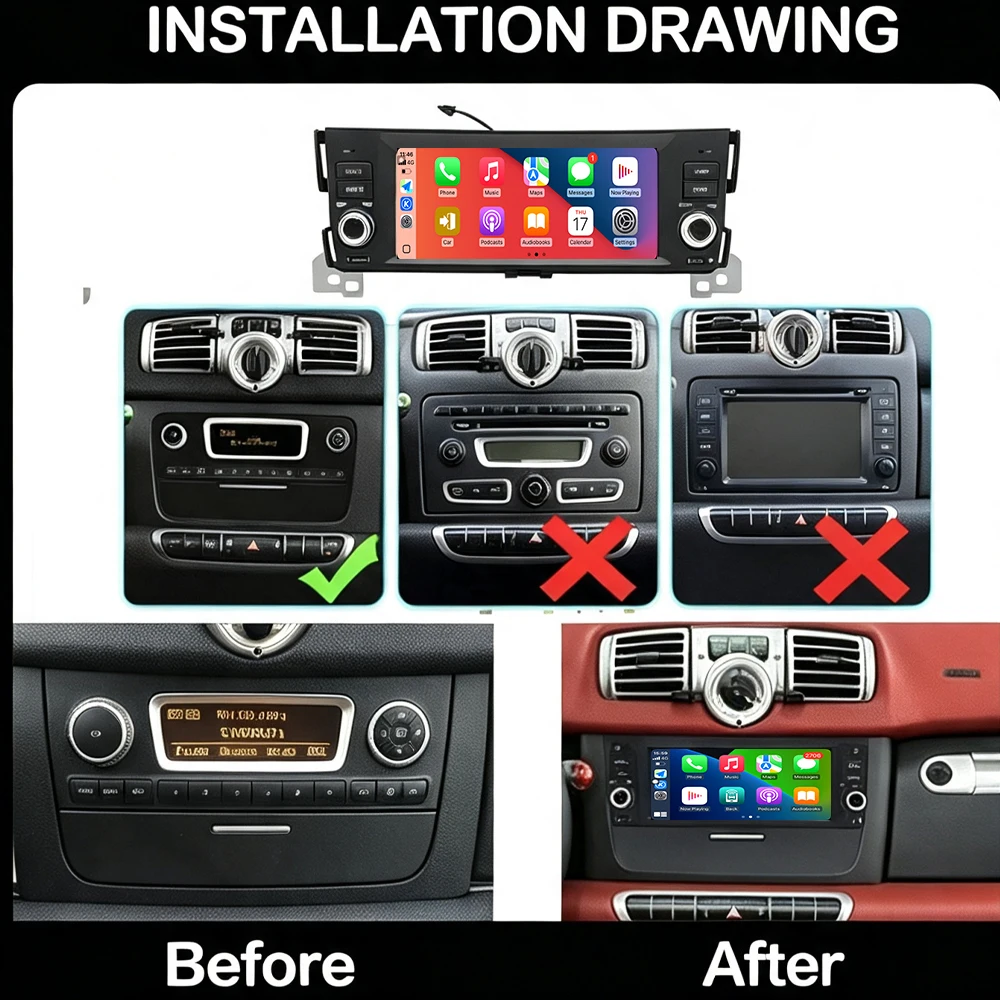 6.86 inch For Smart Fortwo 451 2010-2015 Car video carplay GPS Navigation WiFi Bluetooth Touch Screen cars accessories 4G+WIFI