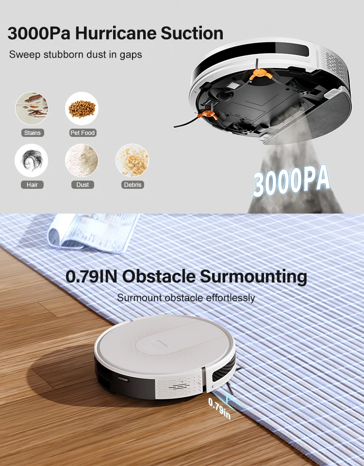 PUREROBO K5 Robot Vacuum Cleaner Vacuuming Sweeping Mopping 3-in-1 3000Pa Suction Smart Memory Map Navigation Automatic Cleaning