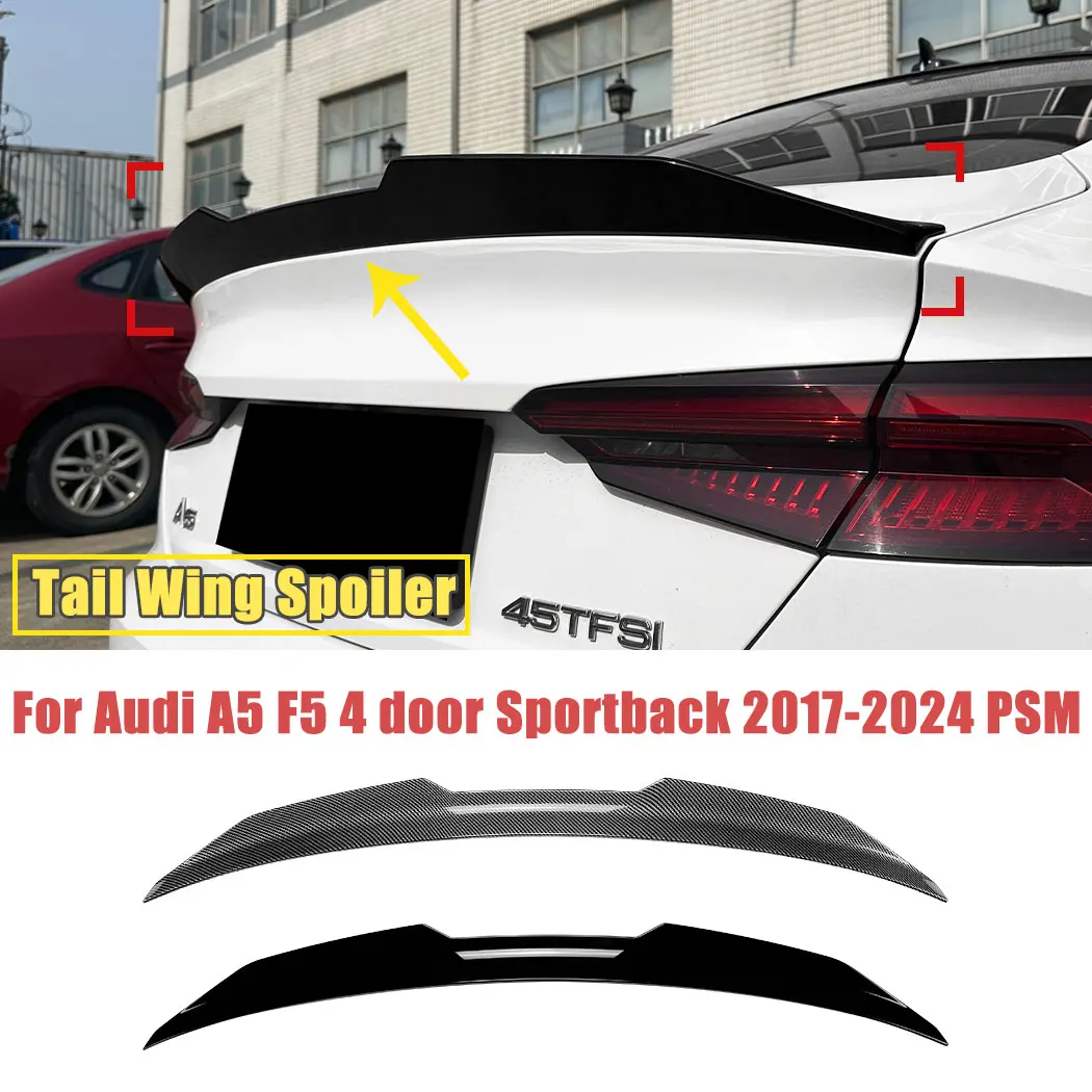 Roof Trunk Wing Spoiler Splitter Auto Top Tail Wing Fixed Wind Wing Diffuser Cover For Audi A5 F5 4 door Sportback 2017-2024 PSM