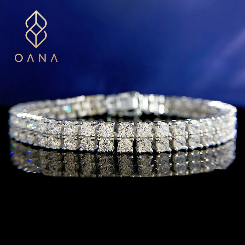 

OANA Double Row Diamond Bracelet Couple Style 925 Silver Luxury Full Diamond Fashion Simple Niche Design Jewelry