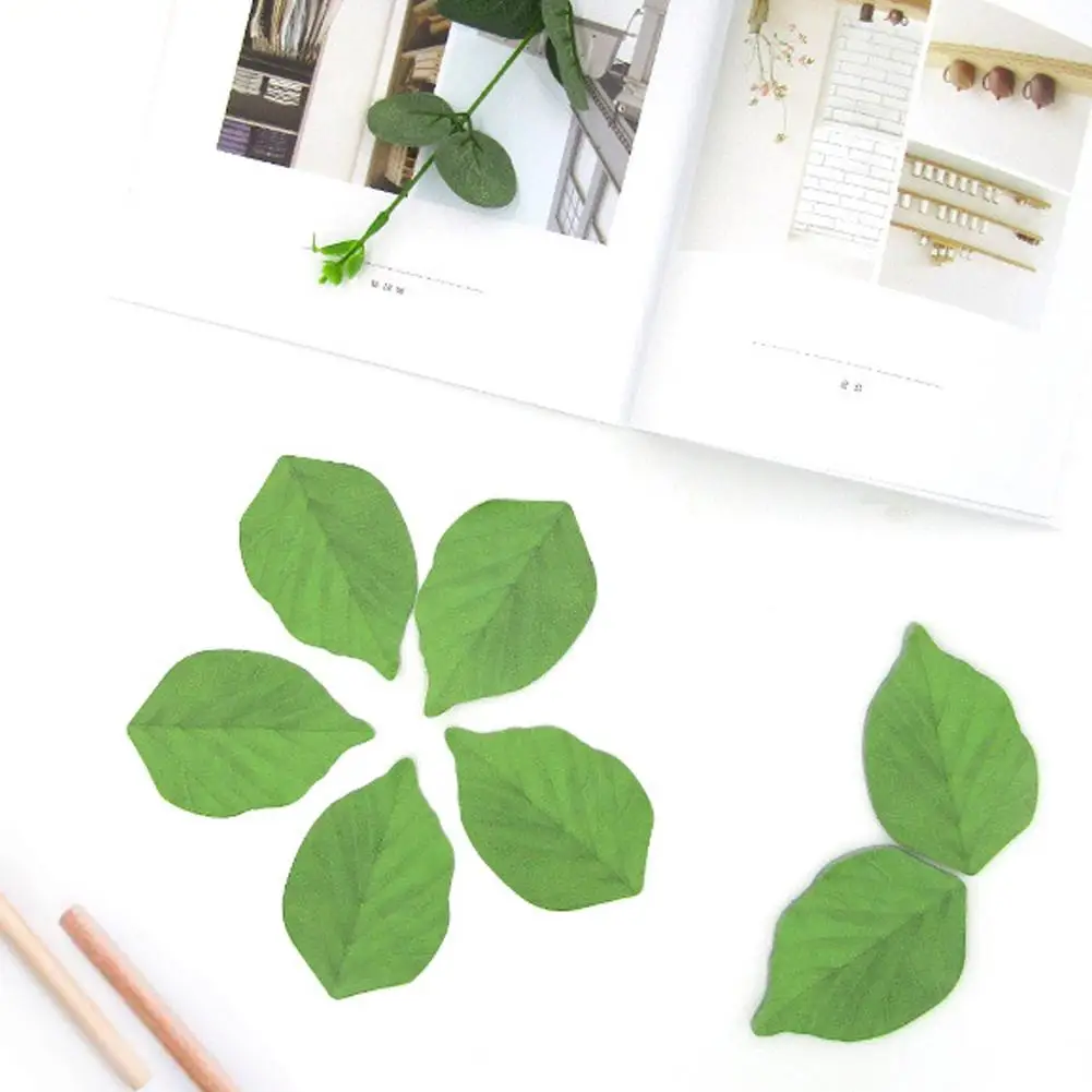 50 Sheets Simulated Leaf Notebook Message Post Self Fresh Stationery School Supplies Note Green Leaf Adhesive Office R7O6