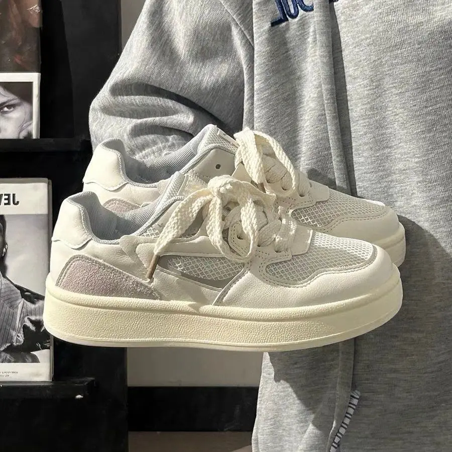

2025 Summer New Women’s White Mesh Chunky Platform Shoes - Ins Minimalist Unique Design Breathable Versatile Casual Sneakers