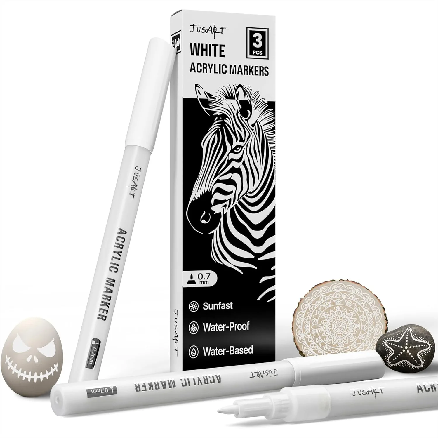 

White Acrylic Paint Pens 3 Pack, 0.7mm Fine Point Permanent Markers for Rock Painting, Ceramic, Glass, Wood, Fabric, DIY Art