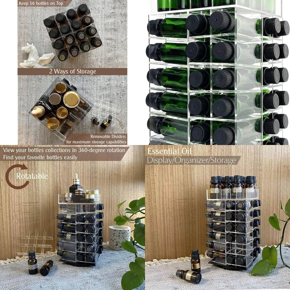 

Rotating Acrylic Essential Oil Rack - Holds 64 Bottles, 5ml, 10ml, 15ml (Bottles Not Included)