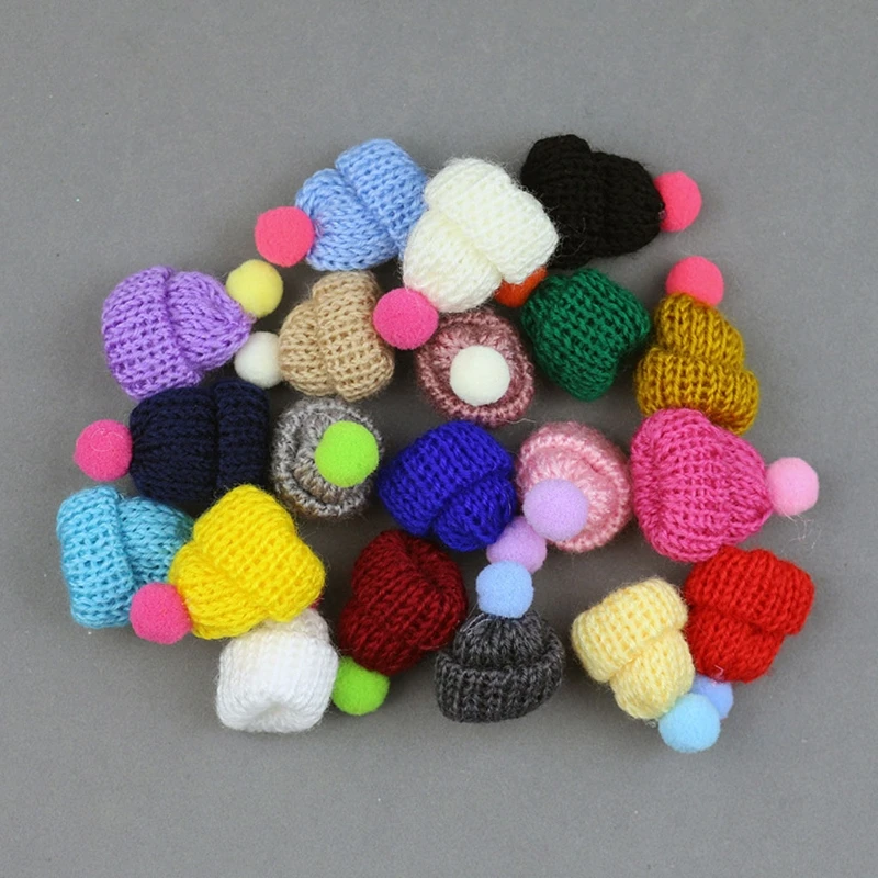 100 Pcs Handmade Mini Finger Hat Pom Pom Hat Jewelry Christmas Knit Hat Crafts