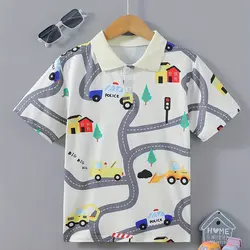 Creative Cartoon Motifs Print Boy's Polo Shirts Kids Casual Short Sleeve Lapel Breathable Children's Summer Outdoor Daily Tops