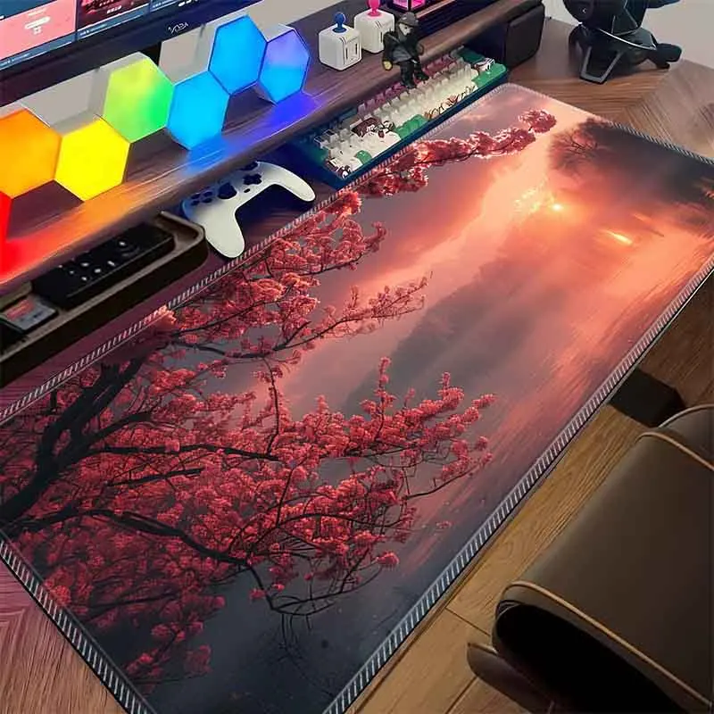 

HD Large Gaming Mousepads Sakura Scenery Moon Mouse Mat Big Desk Pads Non-Slip Rubber Mouse Pad XXL Big Keyboard Table Mats