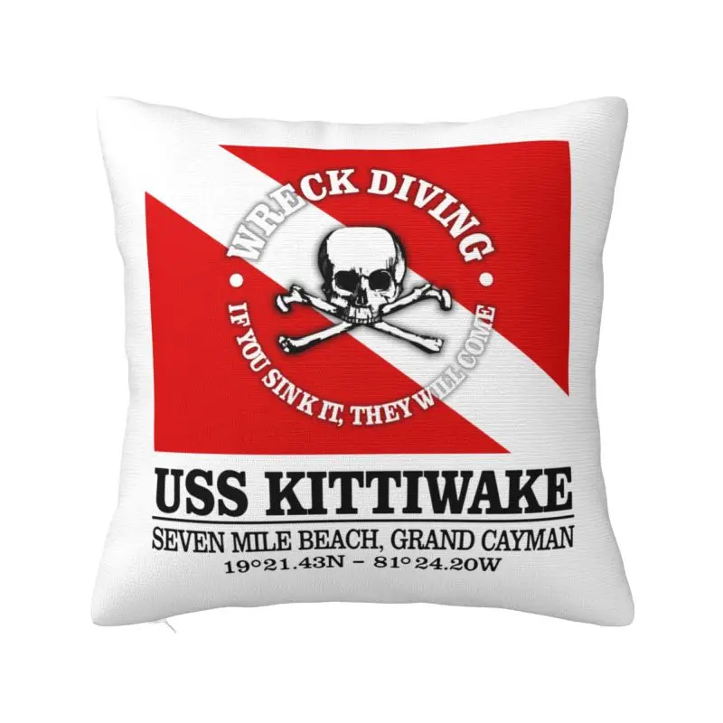 USS Kittiwake Scuba Diving Throw Pillow Case 60*60cm Decorative Diver Dive Flag Cushion Cover Square Polyester Pillowcase