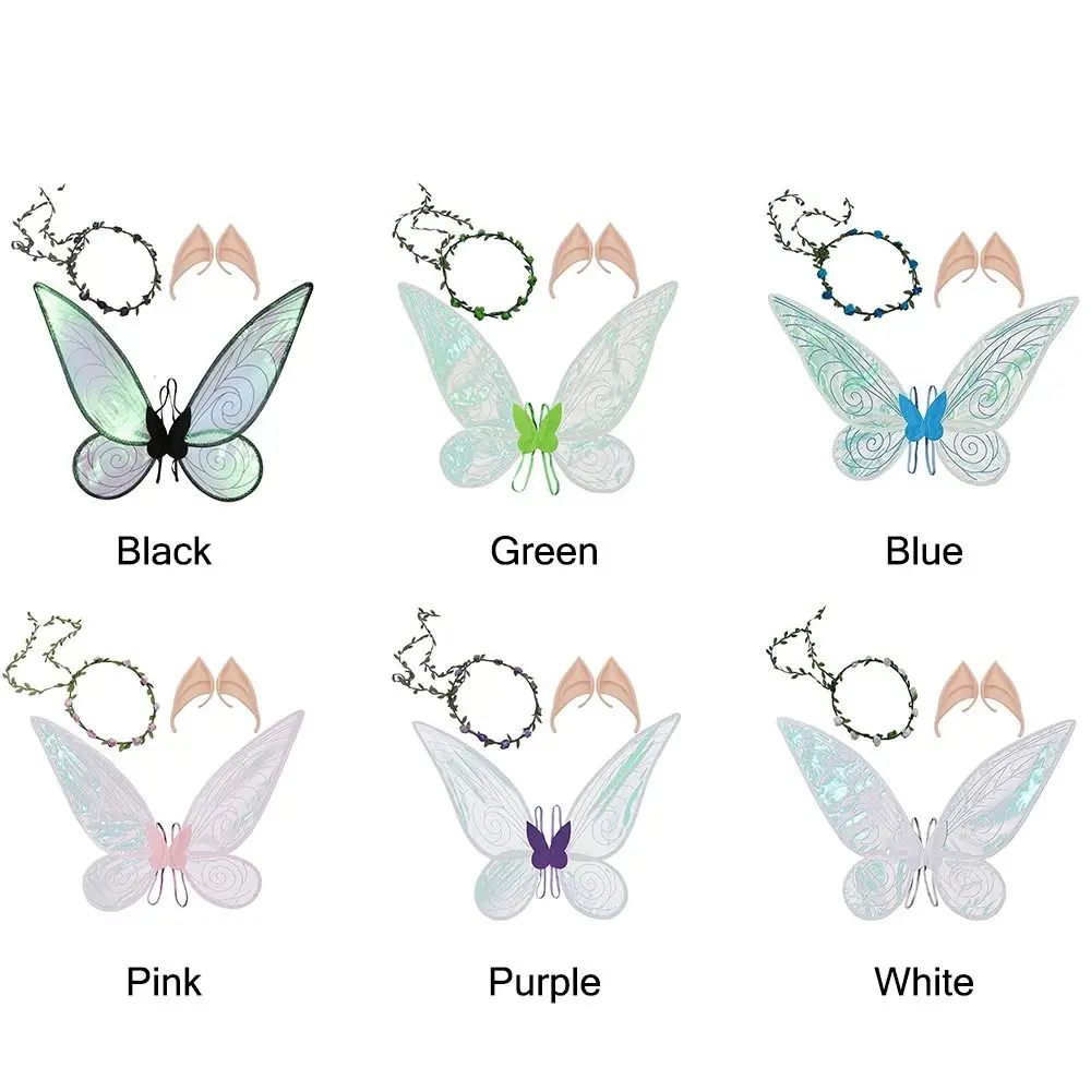 ハロウィーンの妖精の羽,輝く王女の天使の羽,蝶の羽,花の王冠,エルフの耳,パーティーの好意