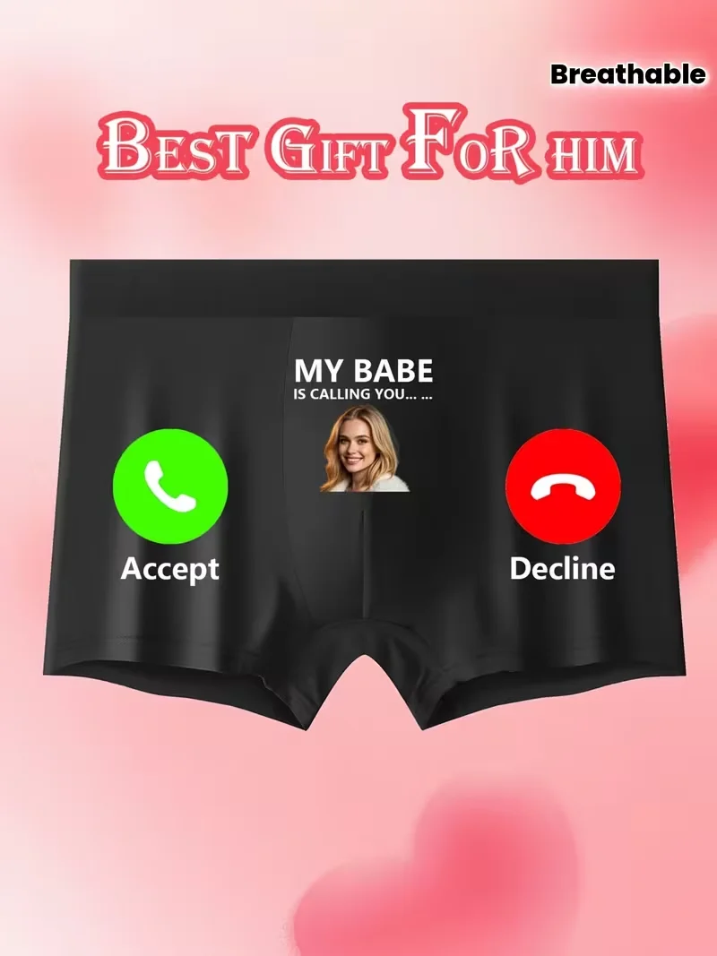 Customizable 1-Pack Sexy Men's Boxer Shorts with Portrait Design for Valentine's Day And Anniversaries Comfortable Elastic Fit f