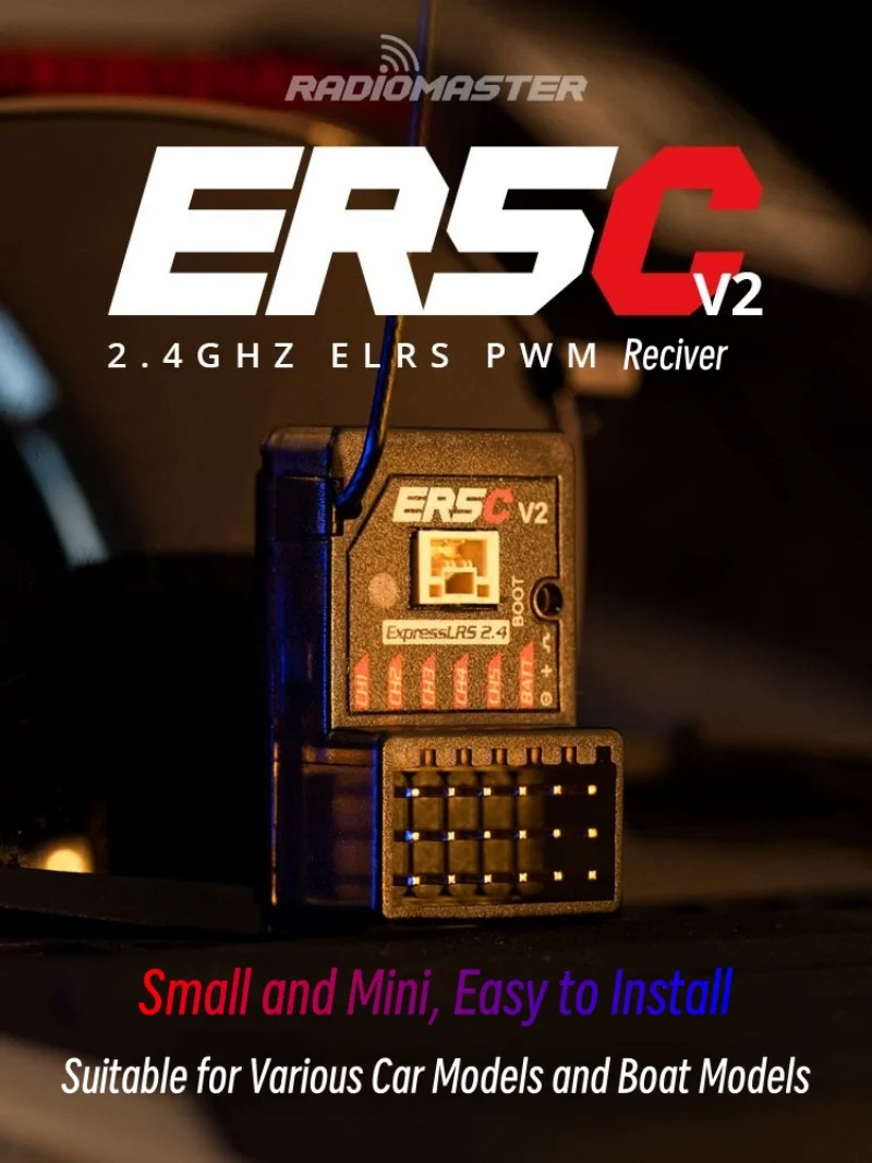 

FATJAY RadioMaster ER5C V2 ELRS PWM 5-канальный приемник с функцией задней передачи для радиоуправляемых лодок RC автомобиля