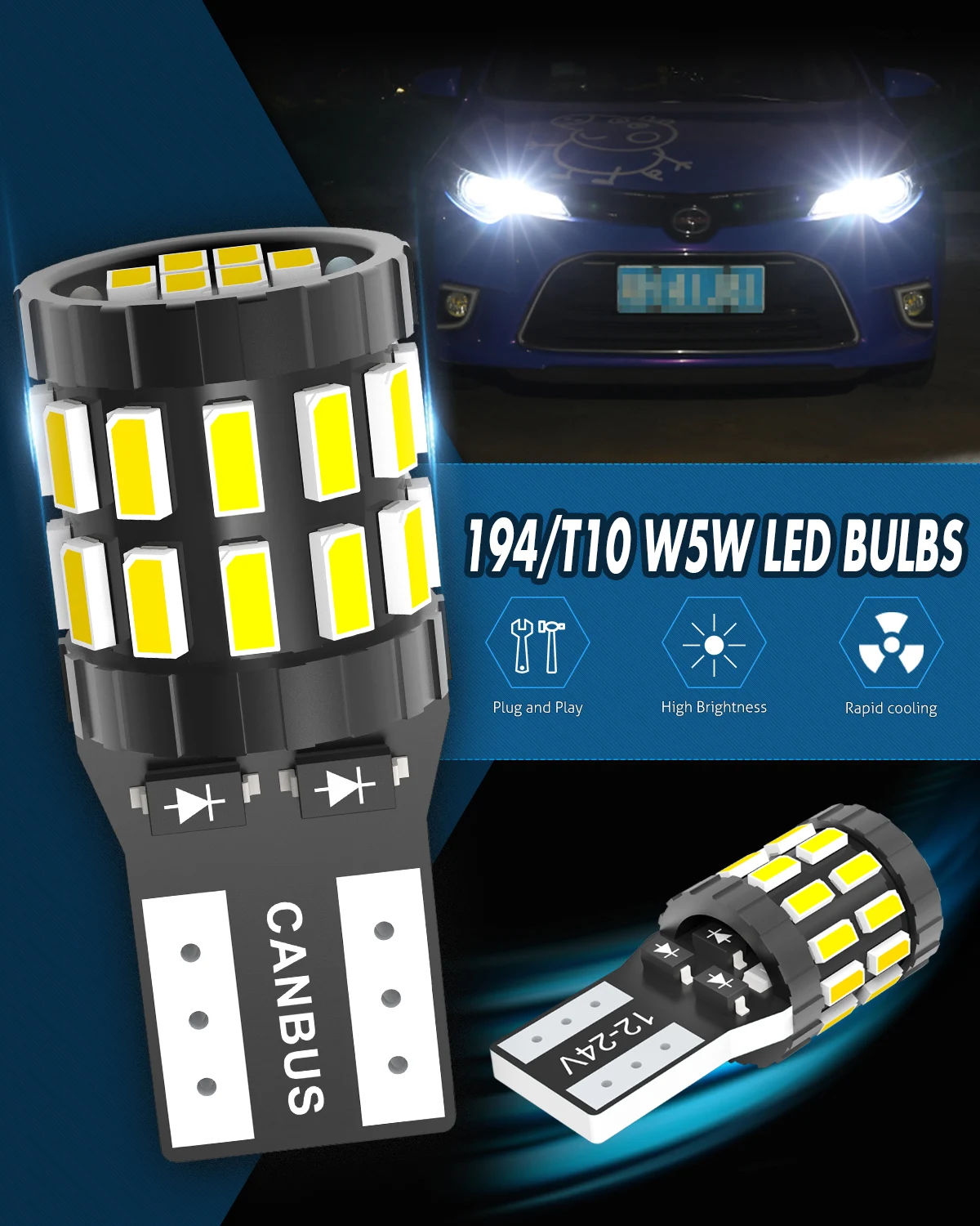 

2x T10 W5W Car Led Canbus Blue Interior Light 3014 SMD Super Bright Whire Red Blue Orange For Lexus ES RX IS GS LS NX Models
