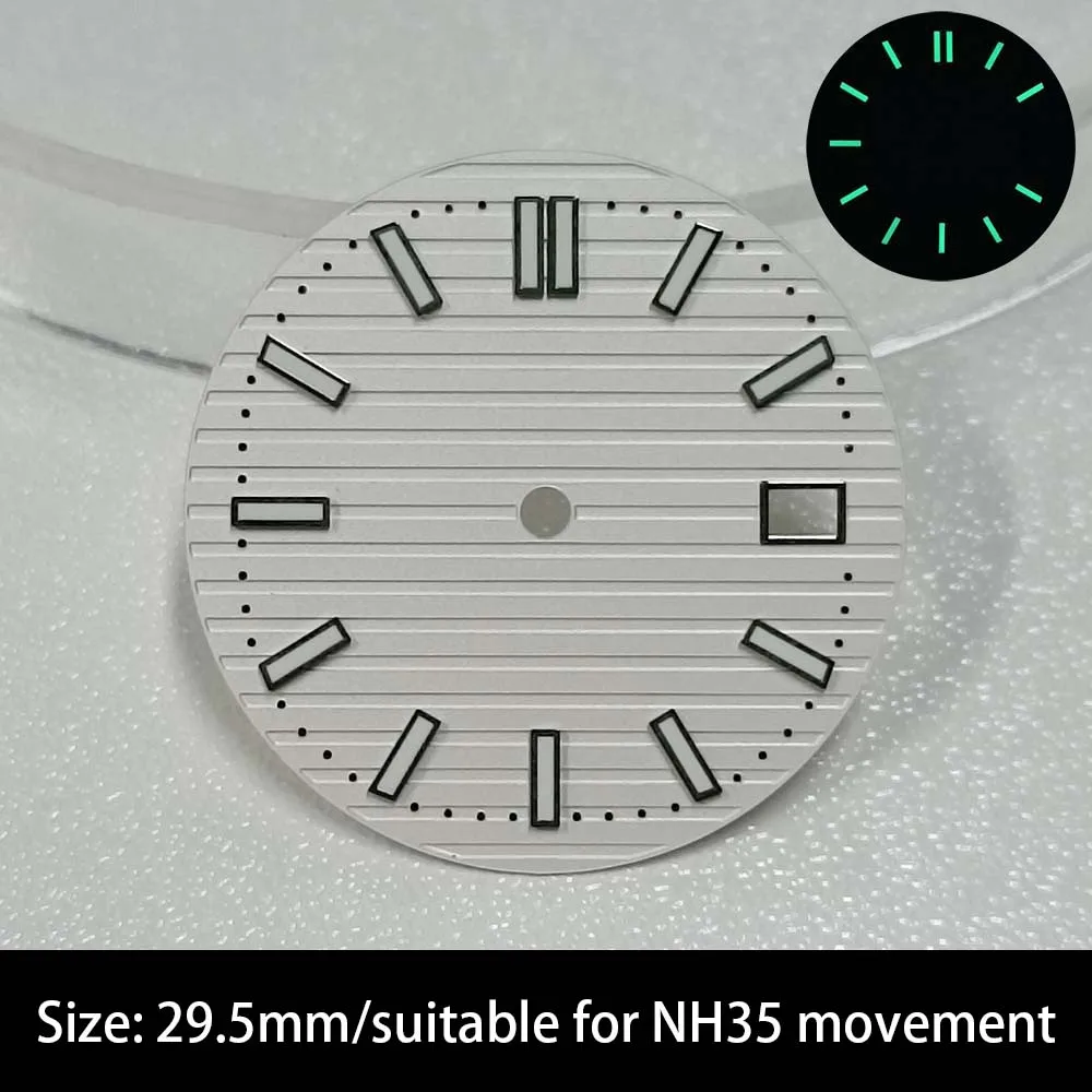 29.5mm Nautilus sterile dial green luminous watch accessory, applicable to NH35 movement, supporting customized logo