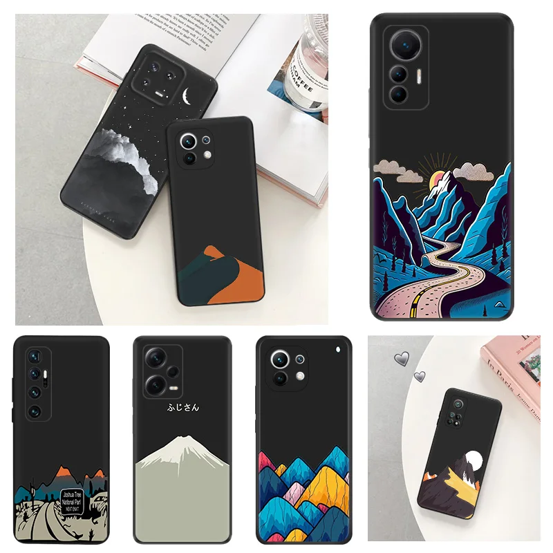 Anti-Drop Soft Phone Case For Xiaomi 12T 12X 13Lite Redmi Note 12 4G 5G 12s 13 Pro 12c 13c Snow Mountain Volcano dune Cover