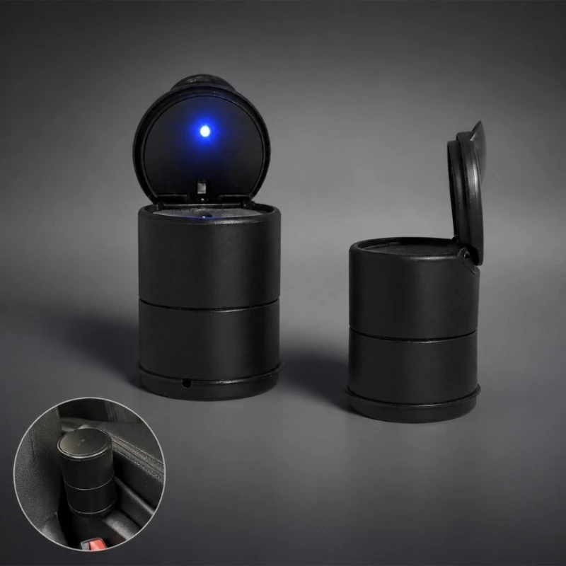 Car Ashtray Black Flame-Retardant Multi-Function with LED Light & Without LED Option Universal Car Interior