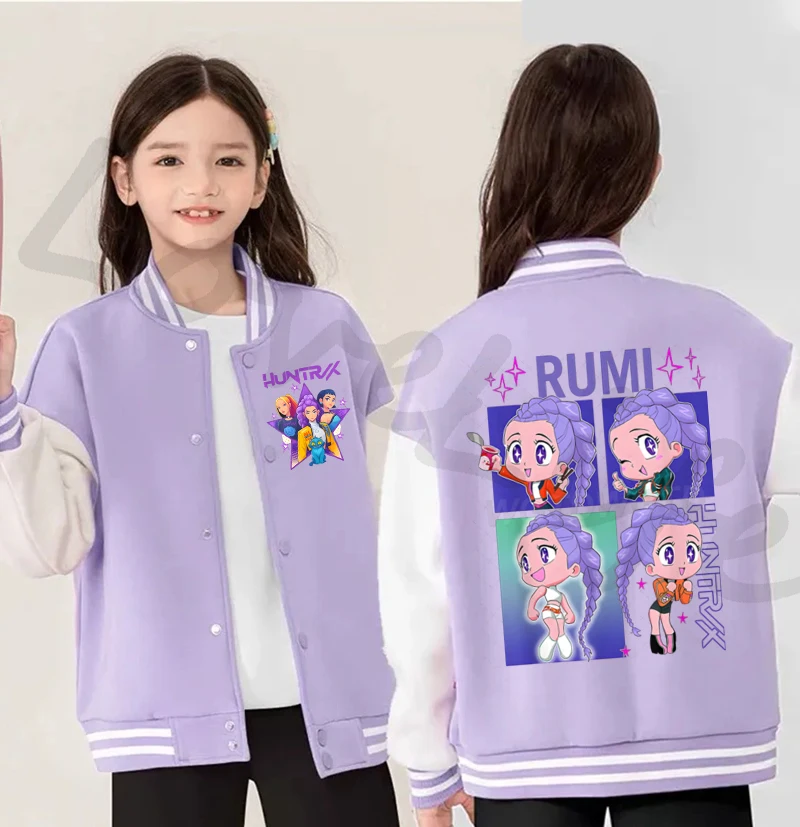 

2025 Новая куртка для девочек KPop Demon Hunters Rumi Бейсбольная форма для маленьких девочек Kawaii Топы в стиле аниме Осеннее пальто Детская повседневная верхняя одежда