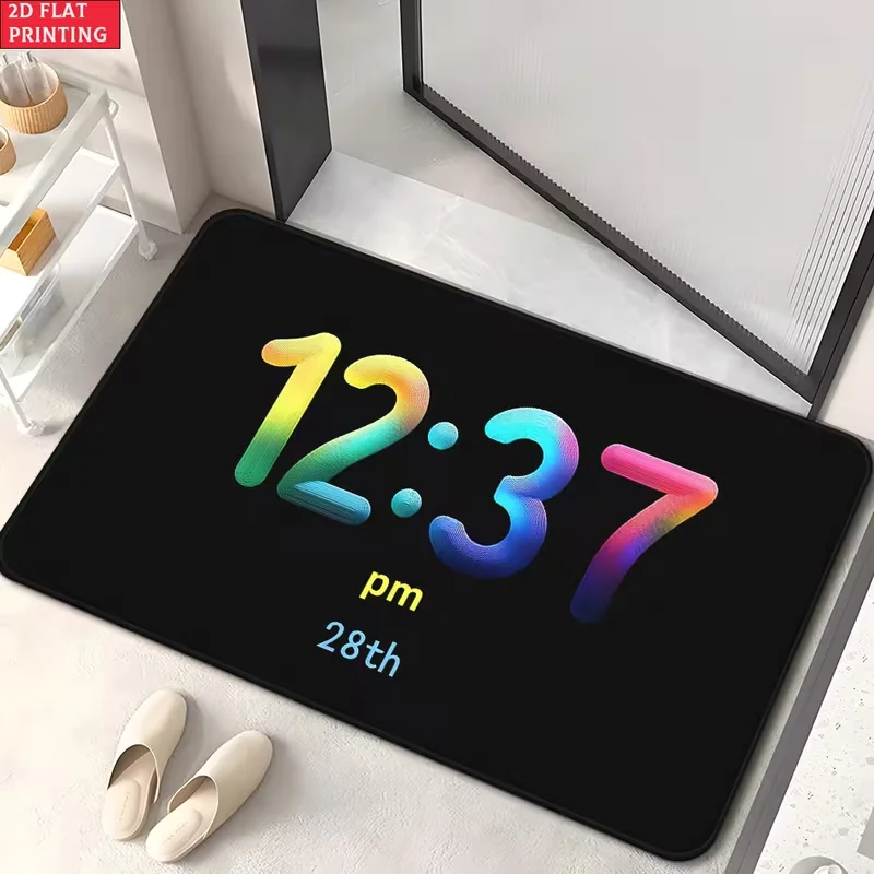 Digital Clock Display Door Mat Water Absorbing Carpet Suitable for Bedroom Living Room Entrance Outdoor Decoration Carpet