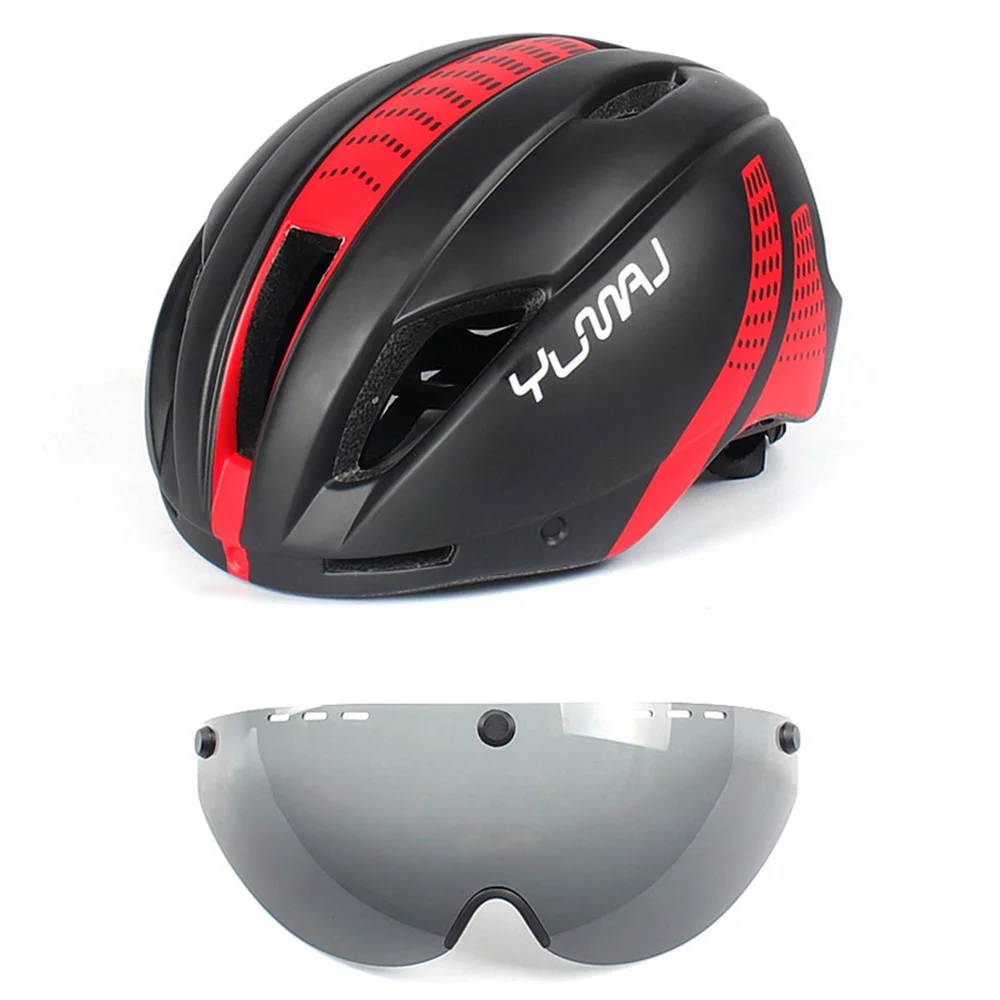 YUMAJ 280g Aero Ultra-light Goggle TT Road Bicycle Helmet In-Mold Racing Cycling Bike Sports Safety Time-Trial Cycling Helmet