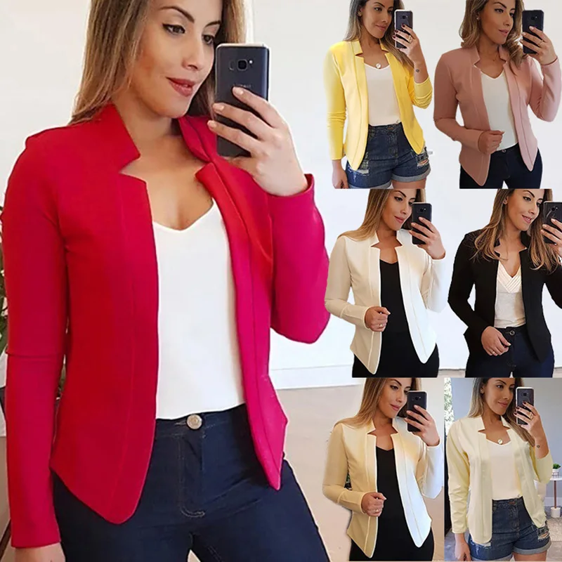 Autumn Winter Women Blazers Female Long Sleeve Open Stitch Causal Suits Coat Top Solid Color Fashion Ladies Clothes