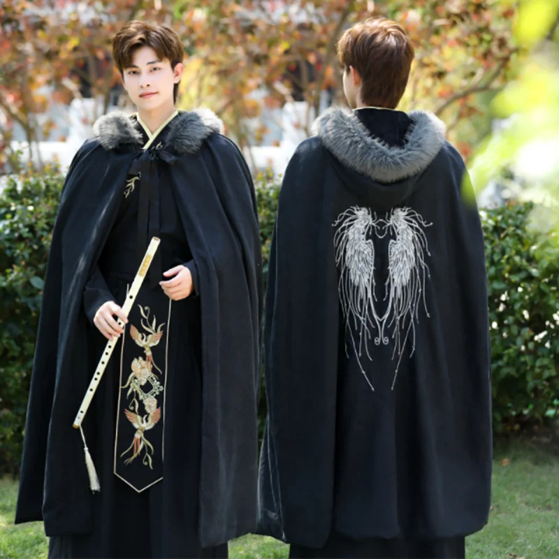 Ancient Chinese Hanfu Men's Cosplay Dress Party Dress Hanfu Black Lace Up+Shirt+Skirt 3 Piece Set For Men's Plus Size