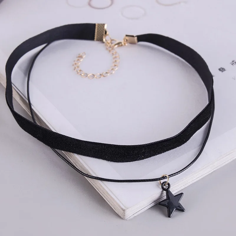 Double Layers Simple Black Star Short Neck Chain Choker for Girls Gothic Fashion Charm Women\'s Necklace Trendy Friends Jewelry