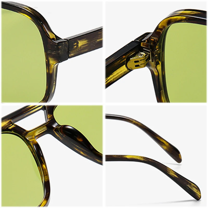 SO&EI Retro Double Bridges Square Women Luxury Sunglasses Fashion Yellow Green Shades UV400 Men Gradient Sun Glasses