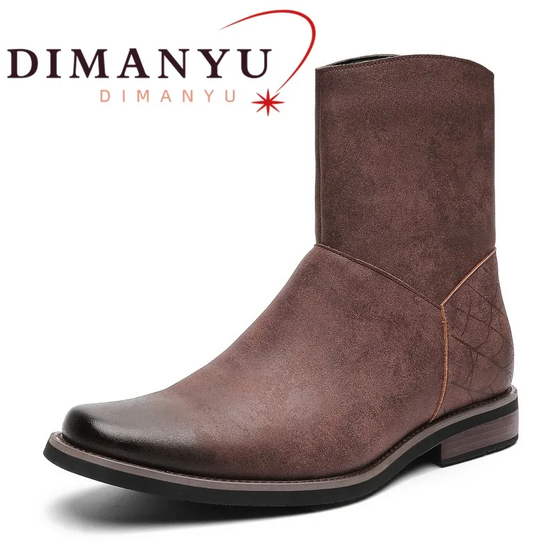 Men's Chelsea Boots Retro 2026 Fall New Thick-Soled Square-Toe Women's Ankle Boots Large Size Trendy Men's Boots