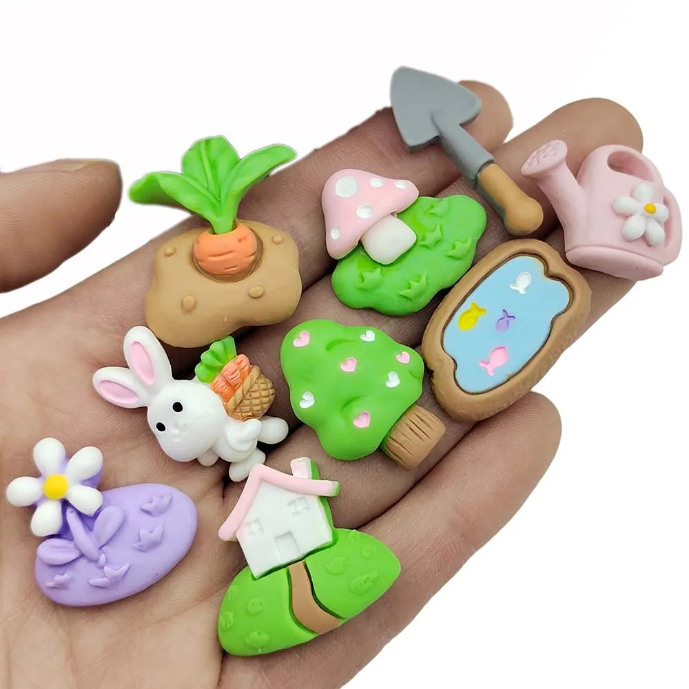 

Mix Design Micro Landscape Flatback Resin Cabochon Rabbit Tree Pool For Hair Bow DIY Scrapbooking Dollhouse Fairy Garden Decor