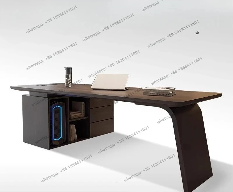 

Italian minimalist smoked wood desk household high-end study with cabinet computer desk desk