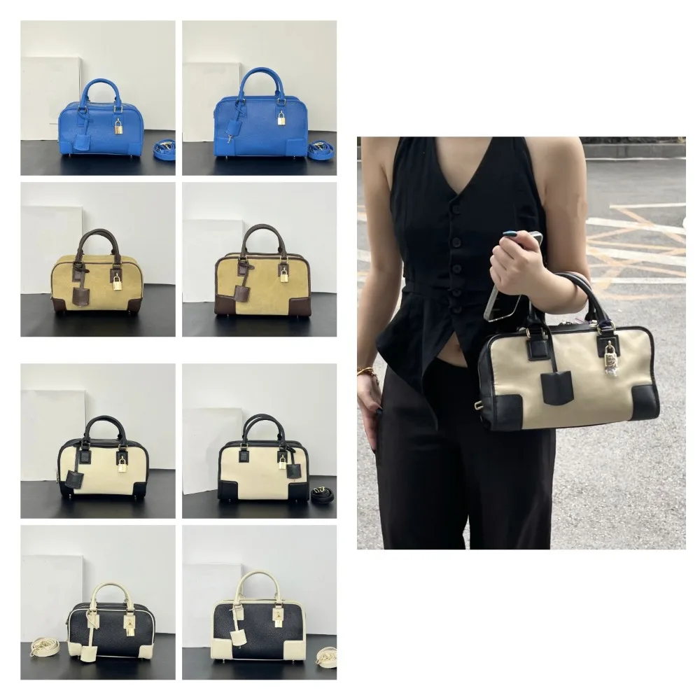 Color Matching Full Leather Handbag Niche Boston Bowling Texture Versatile Premium Unique Fashion  Head Pillow Single Shoulder