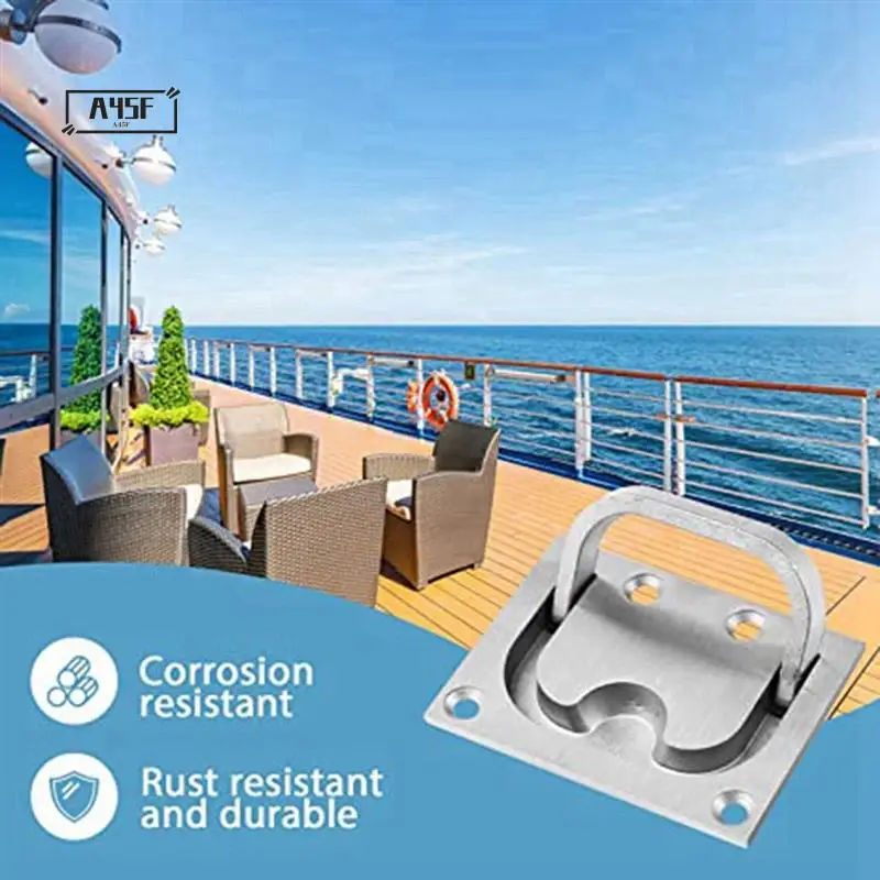 

A45F-Hatch Latch Solid Boat Hatch Handles Parts Accessories For Boat Deck Hatch Handles Ring Pulls Recessed Cover Handles Silver