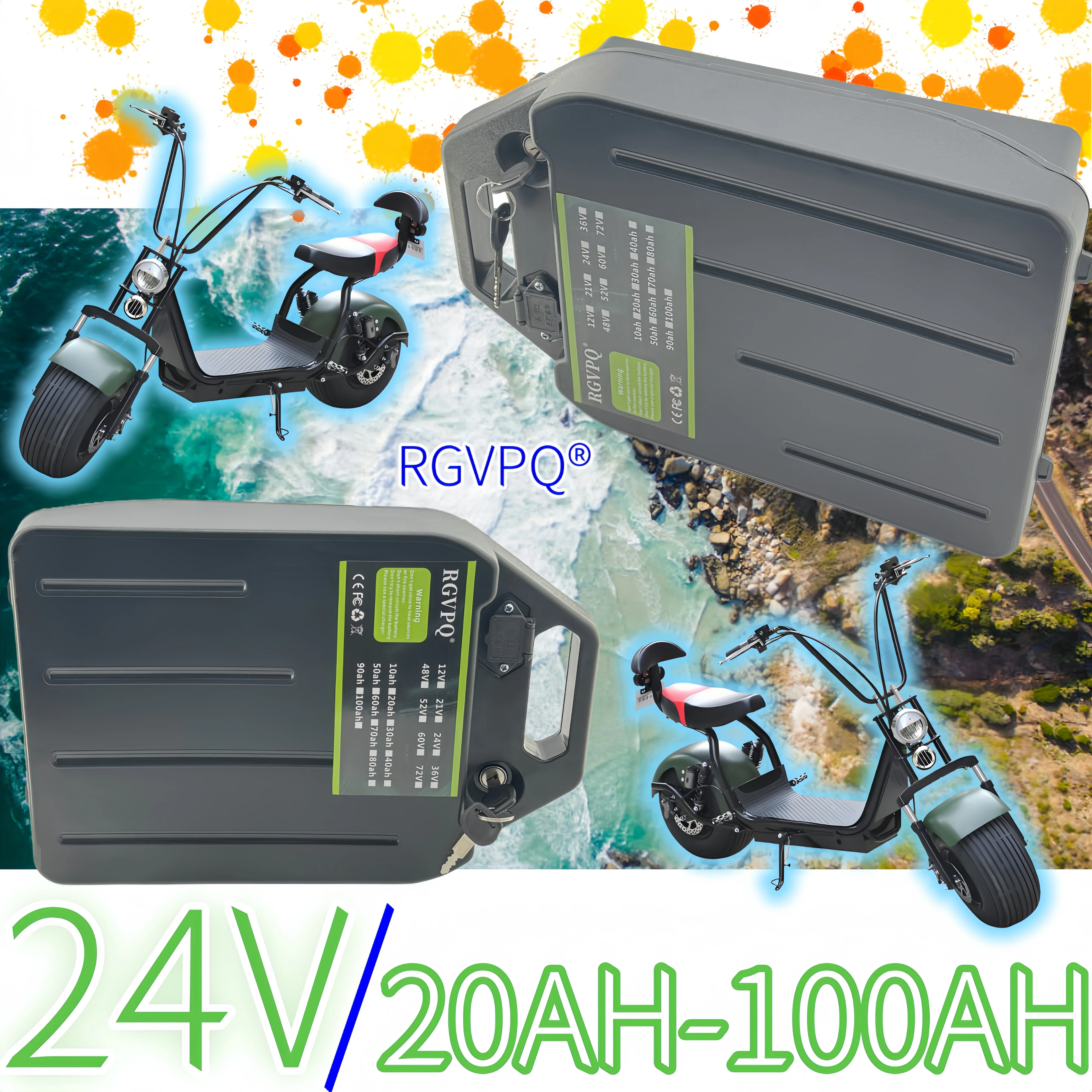 

Air transportation, 24V20AH-100AH waterproof lithium battery, suitable for 3000W Harley folding Citycoco electric scooter