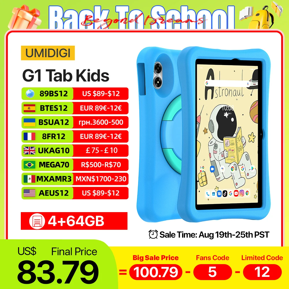 

Kids Tablet UMIDIGI G1 Tab 10.1 Inch Children Tablets Android 13 Quad Core WIFI 6 8MP Camera 6000mA 4GB 64GB Child For Learning