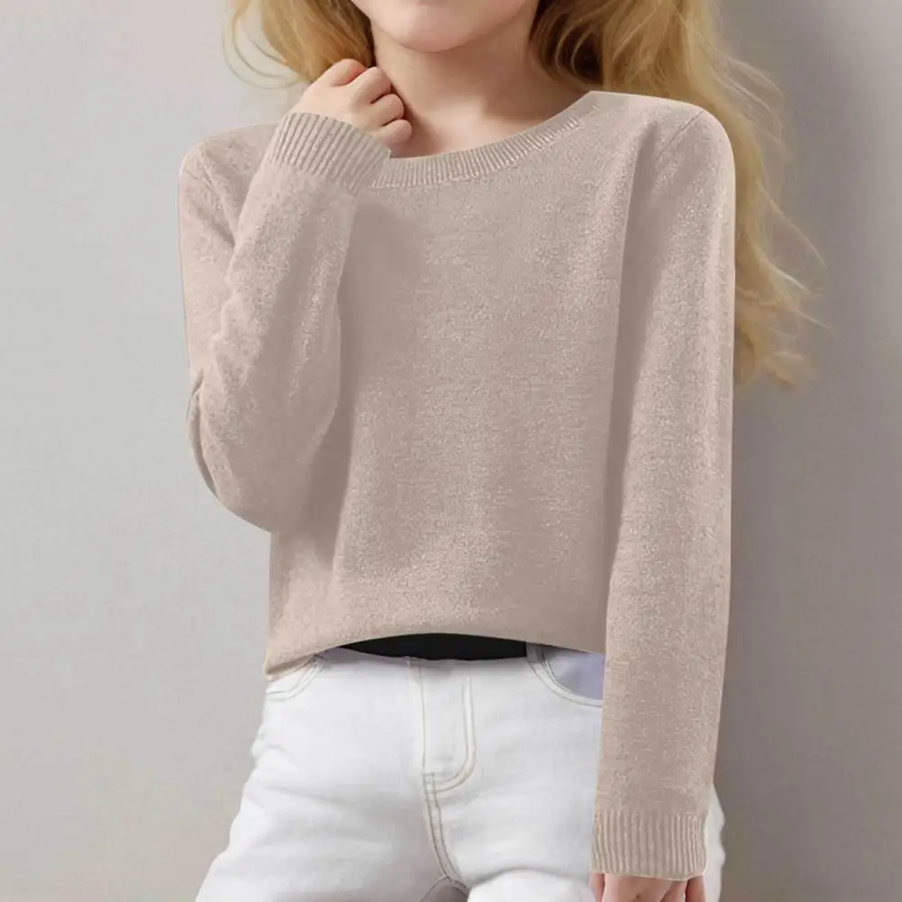

Skin-friendly Kids Clothing Cozy Kids Sweater Collection Ribbed Trim Long Sleeve Pullover Tops for Wear Solid Colors for Fall