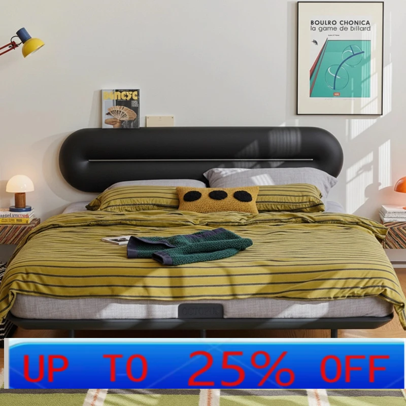 

LH leather double bed master bedroom queen bed modern steel frame suspension