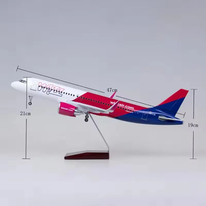 

New 47cm 1/80 Hungary Airplane A320 NEO Wizz Air Airlines Light With Wheel Diecast Resin Plane Model Collection Display