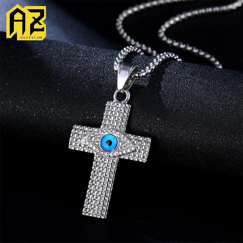 

Anztilam No Fade Cross Eye из нержавеющей стали 316L, кулон со льдом и длинной цепочкой, ожерелья для женщин и мужчин, ювелирные изделия в стиле хип-хоп