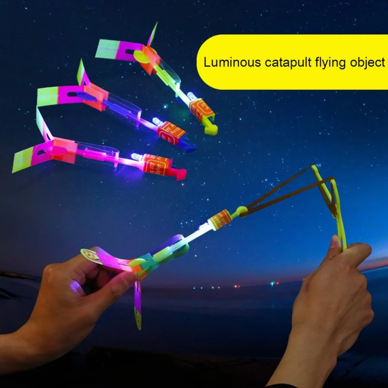 10-20pcs Slingshot bercahaya LED lampu kilat luar ruangan panah terbang mainan terbang helikopter Slingshot anak-anak dewasa mainan alat peraga pesta