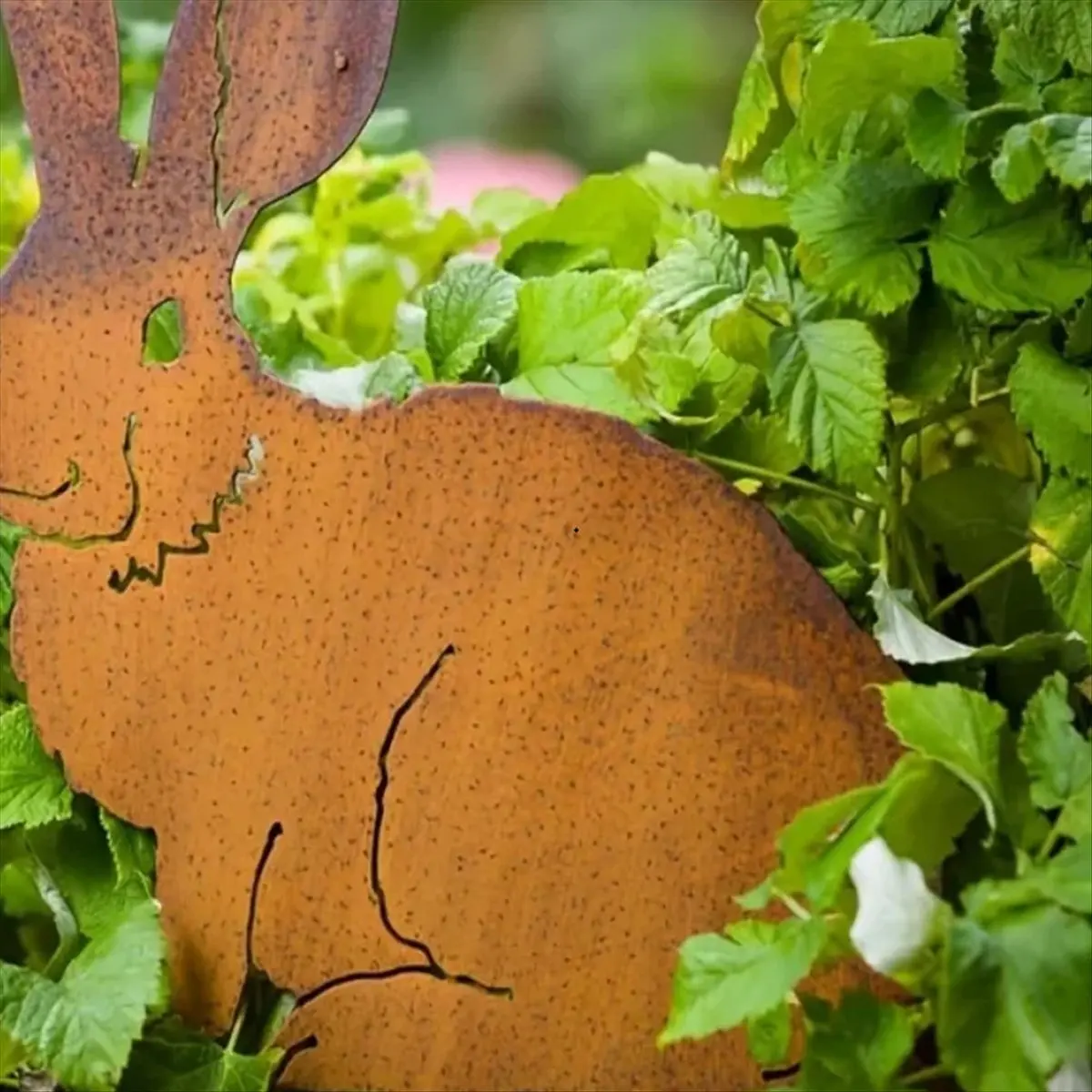 BHBL Rustic Metal Rabbits Garden Stake - Rusty Bunny Silhouette, Outdoor Yard Art for Farmhouse Decor, Perfect for Easter