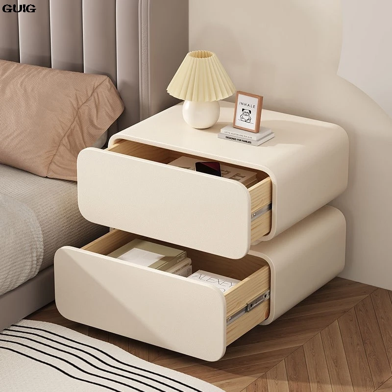 GUIG Cream Wind Bedside Table Simple Modern Solid Wood Bedside Storage Cabinet Home Bed Cabinet Bedroom Small Bedside Cabinet