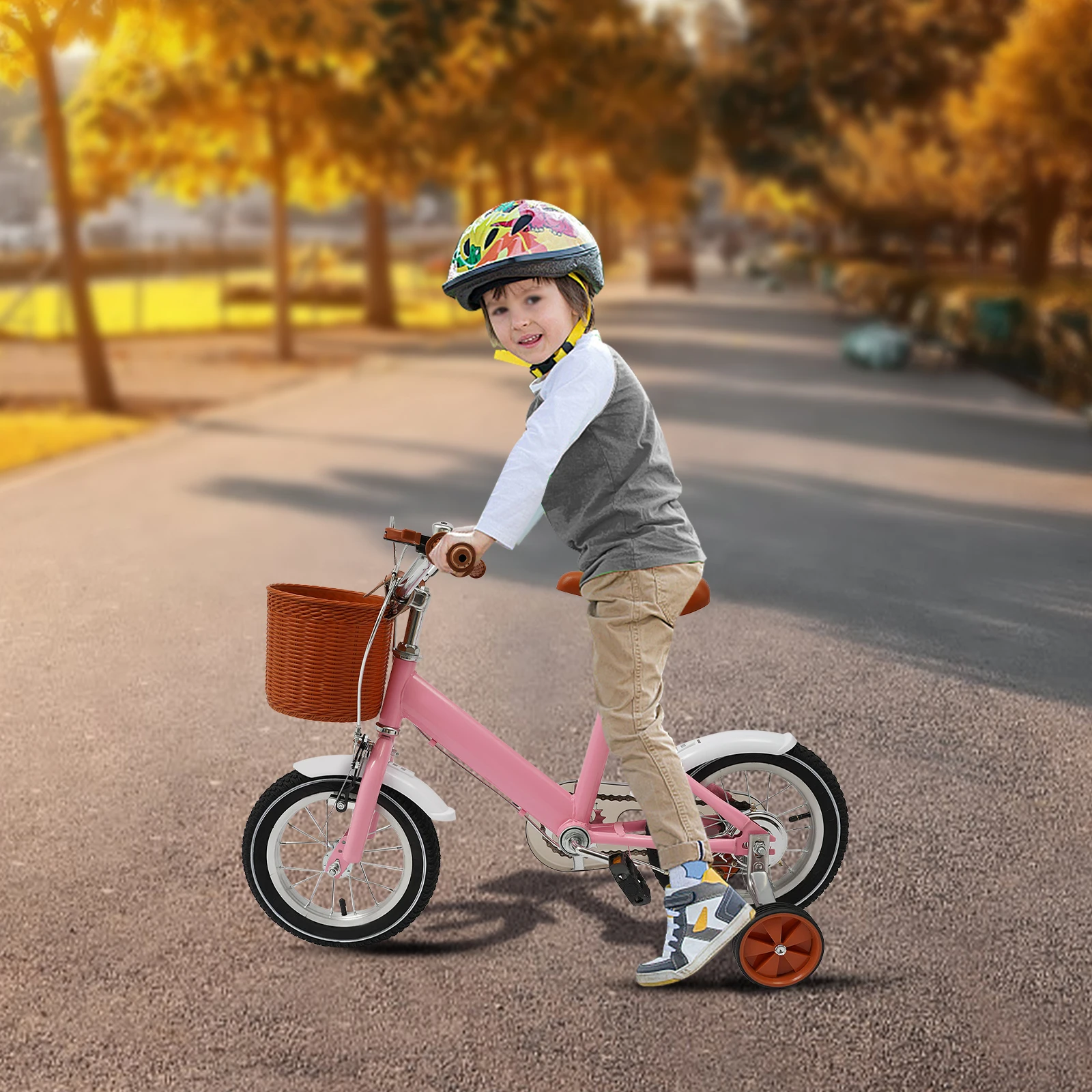 12 Inch Children's Bicycle Upgraded Height Adjustable Children's Bicycle with Stabilisers and Basket for Ages 2-4 Years