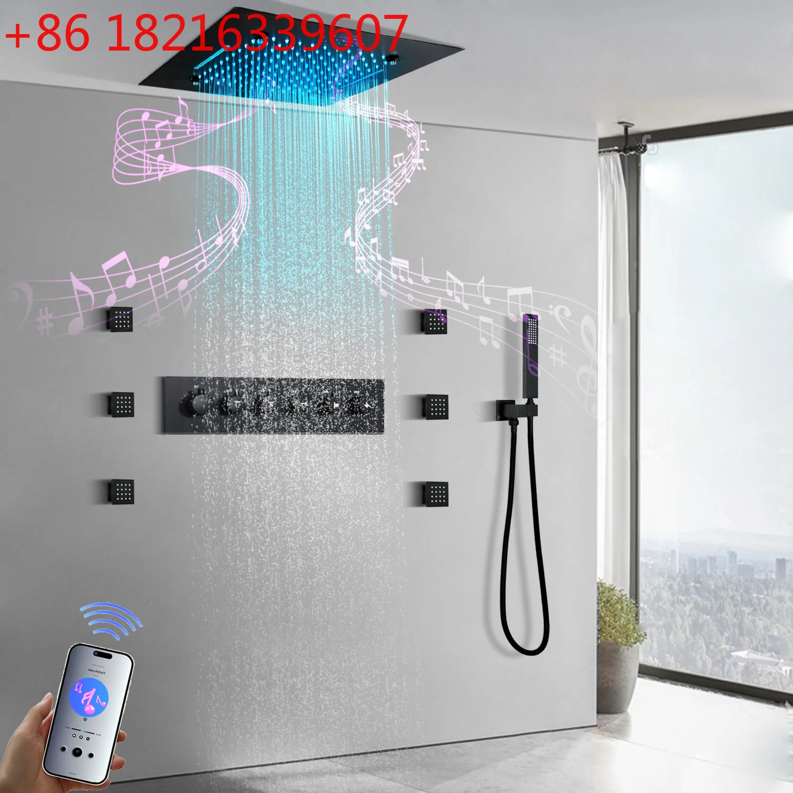 Ceiling embedded 20-inch LED music shower top spray black concealed constant temperature