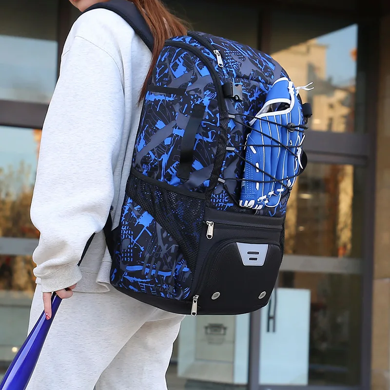 Outdoor Sports Baseball Bag, New Ballplayer  Bag, Floral Waterproof Nylon Hockey Bag, Independent Shoe Compartment Handball Bag.
